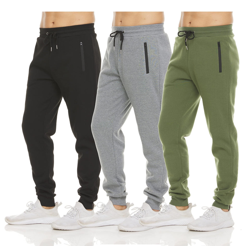 Mens 3 Pack Drawstring Fleece Sweatpants with Zipper Pocket