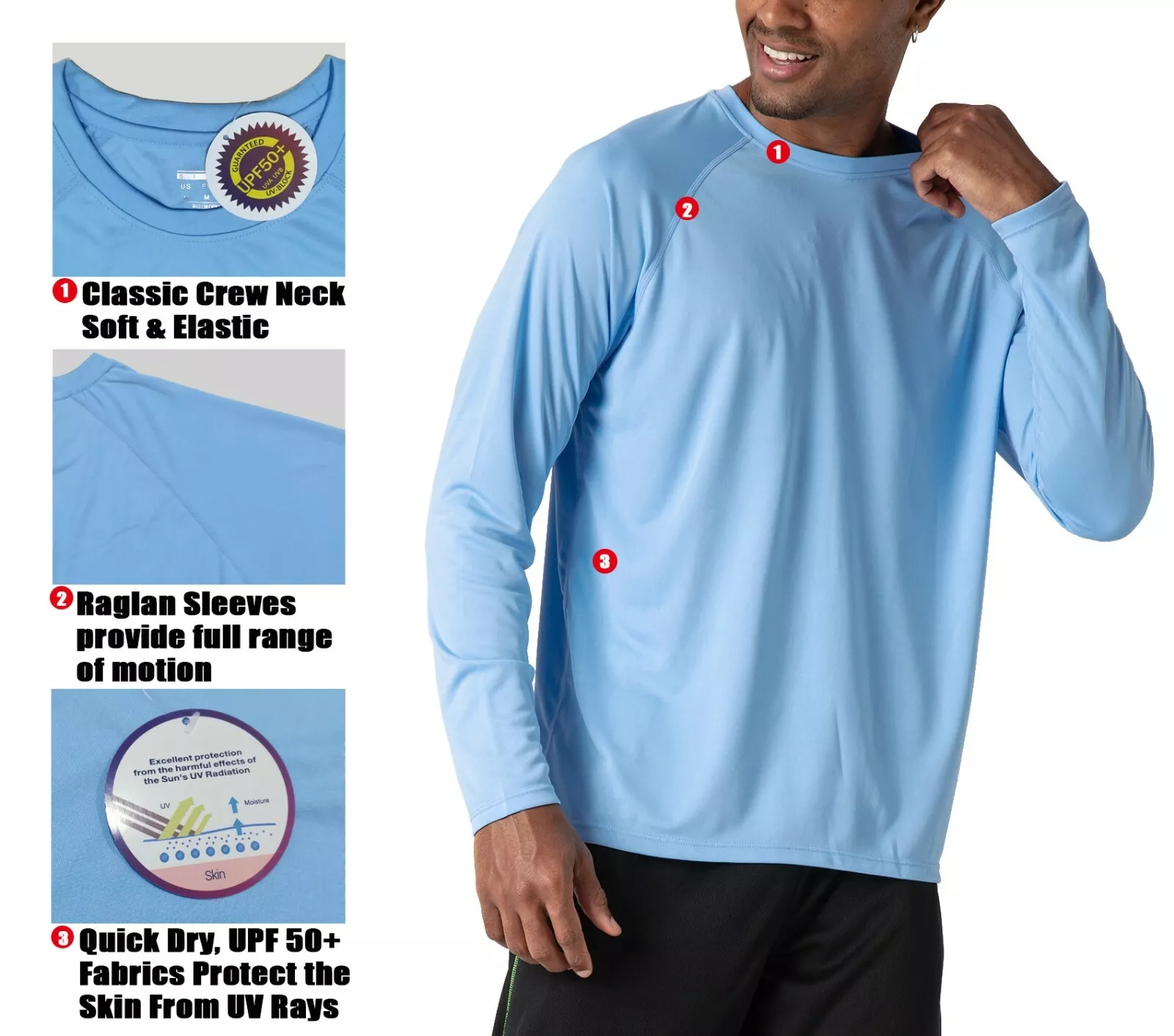 Men's Long Sleeve Shirts UPF 50+ UV Sun Protection Athletic Shirts for Hiking Running Workout Rash Guard