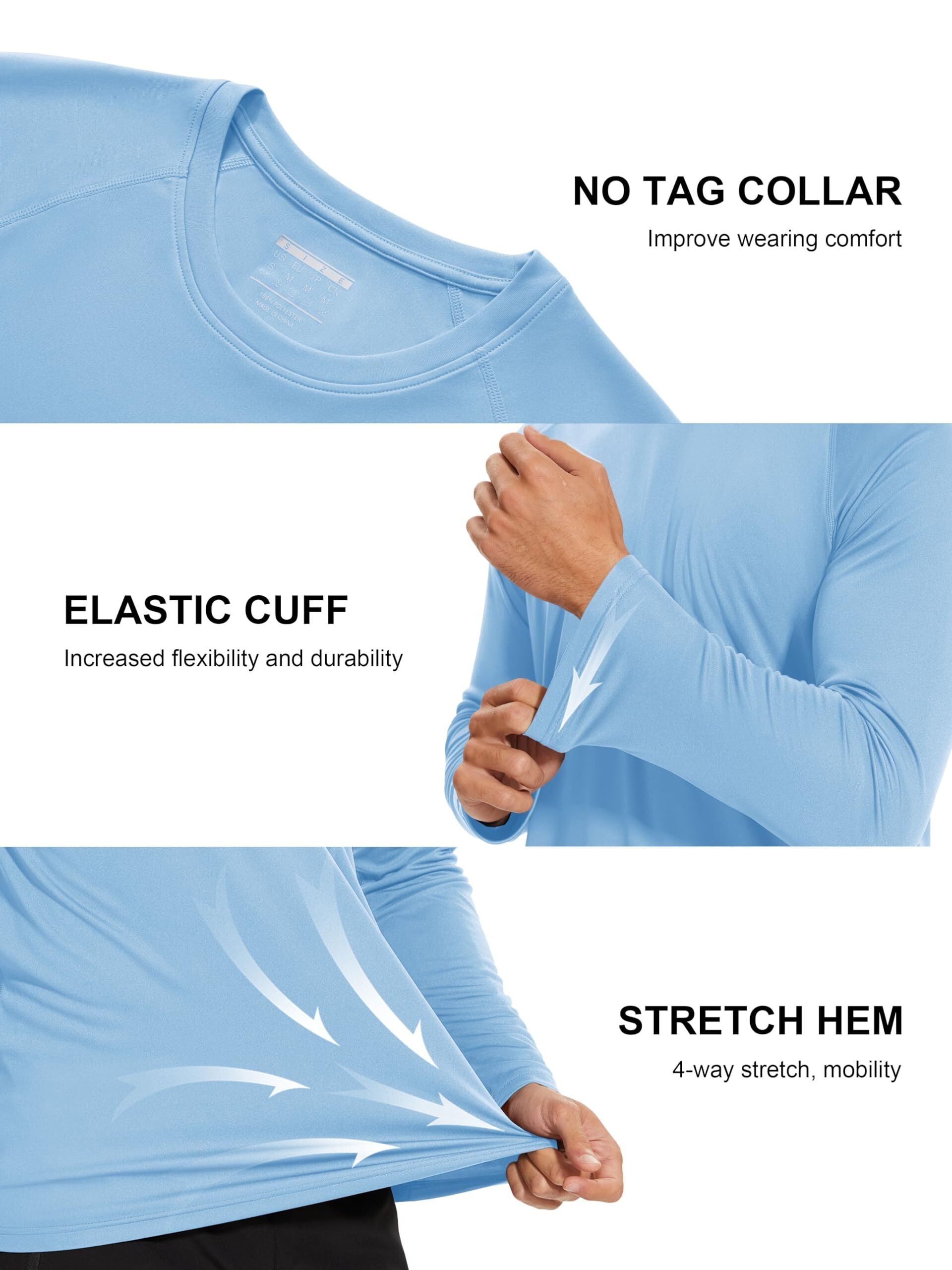 Men's Long Sleeve Shirts UPF 50+ UV Sun Protection Athletic Shirts for Hiking Running Workout Rash Guard