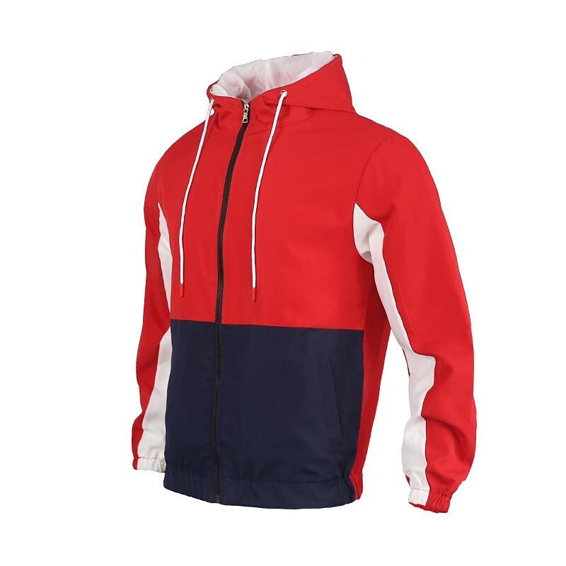 Men's Color Block Drawstring Hooded Track Jacket