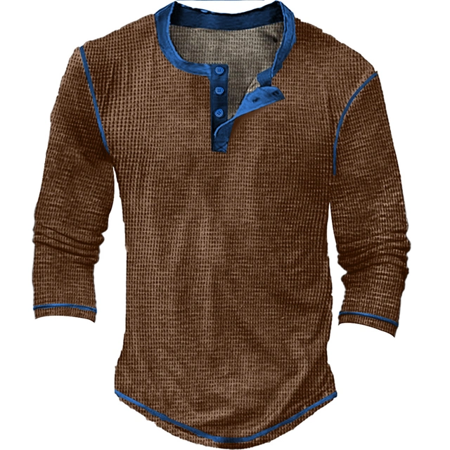 Men's Henley Shirt Waffle Knit Tee