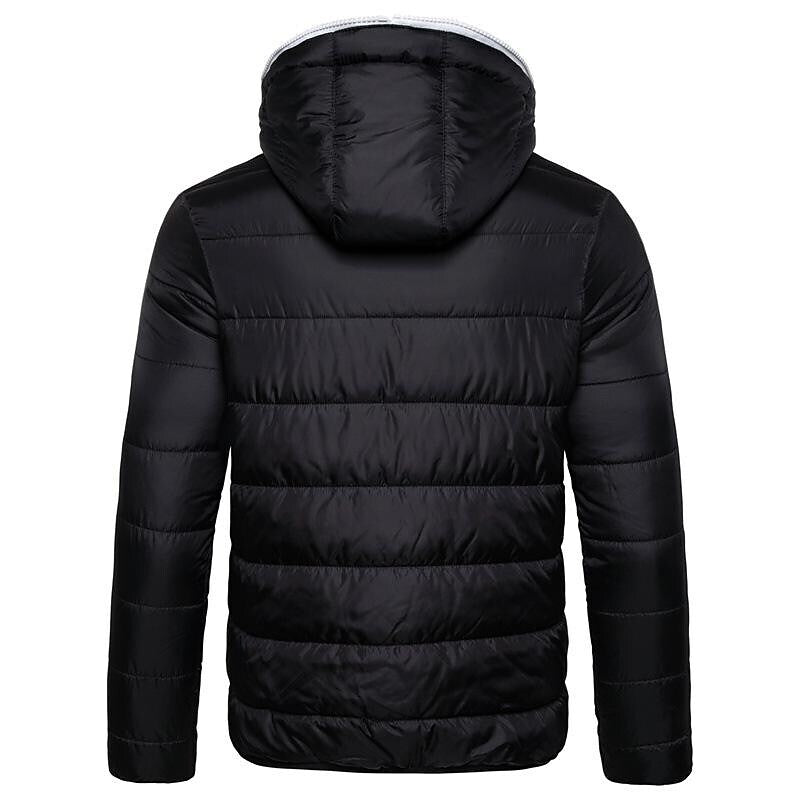 Men's Hooded Solid Color Contrasting Zip And Lining Padded Jacket