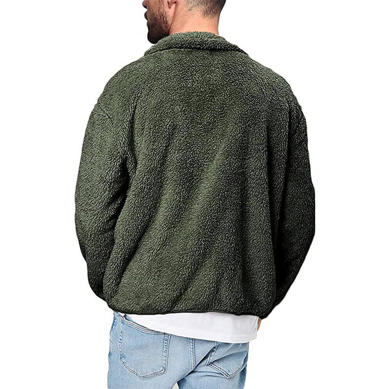 Men's Stand Collar Solid Color Fleece Zip-Up Sweatshirt