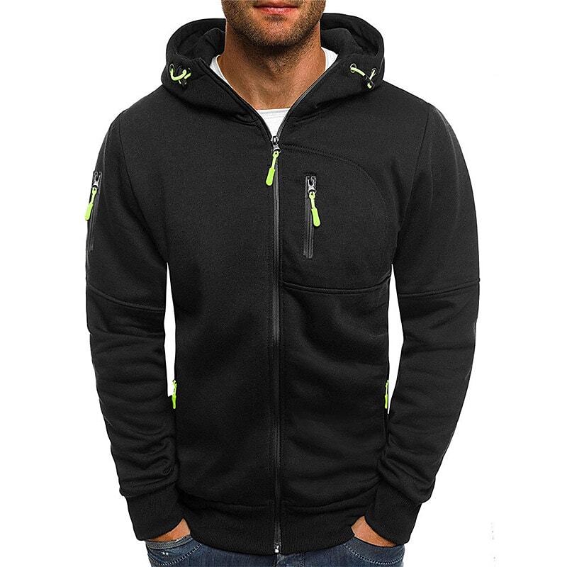 Men's Fleece Solid Color Hoodie Zip Front Hooded Sweatshirt