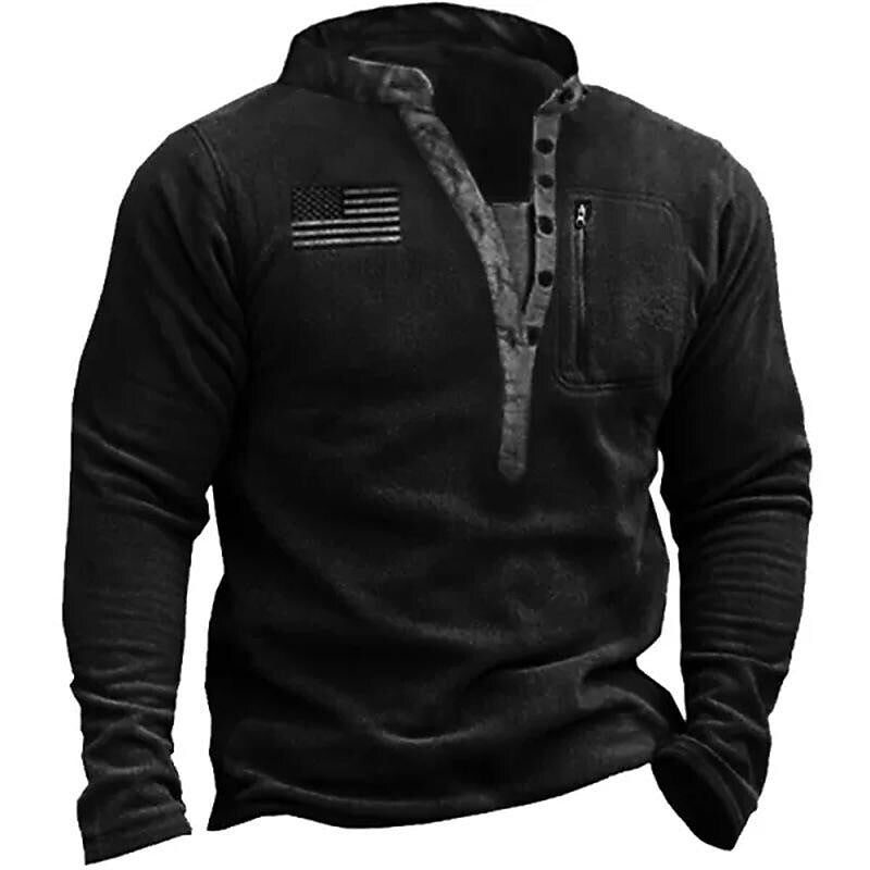 Men's Henry Button-Up Fleece Thermal Tactical Sweatshirt