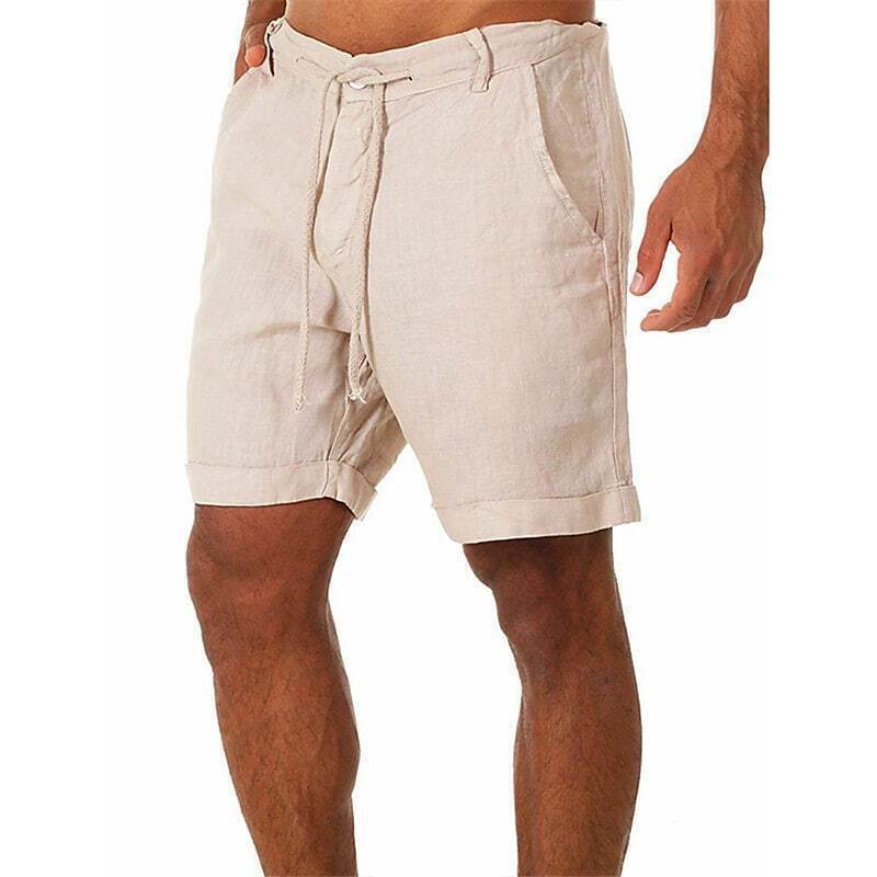 Men's Sporty Casual Shorts Bermuda shorts Drawstring Short Pants Daily Holiday Micro-elastic Solid Color Cotton Blend 100% Cotton Breathable Soft Mid Waist Green White Blue Beige S M L XL XXL / Beach