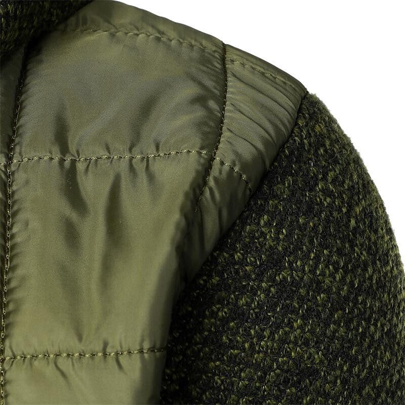 Men's Fleece Padded Patchwork Zipper Hooded Cardigan
