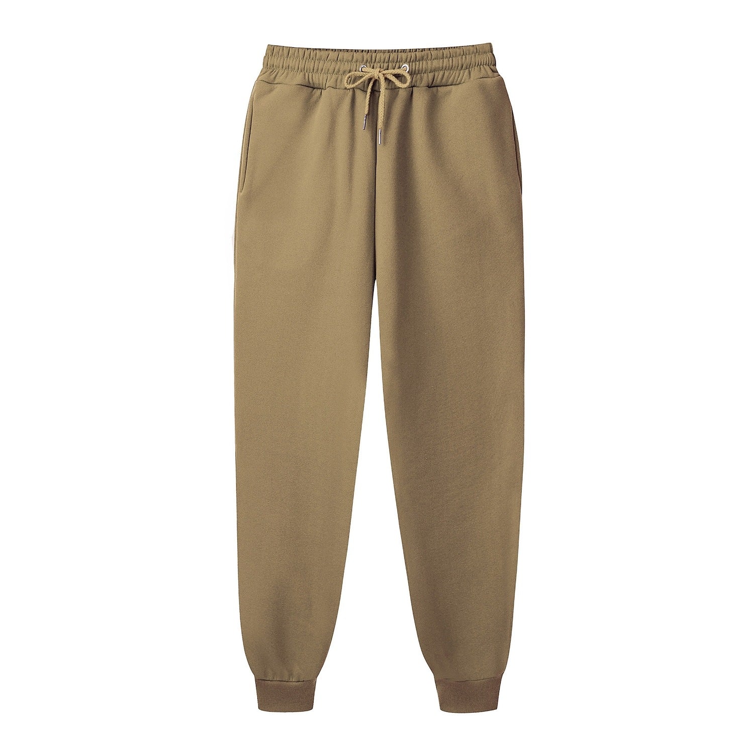 Men's Drawstring Elastic Waist Solid Color Side Pockets Brushed Sweatpants