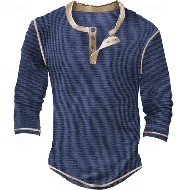Men's Henley Shirt Waffle Knit Tee