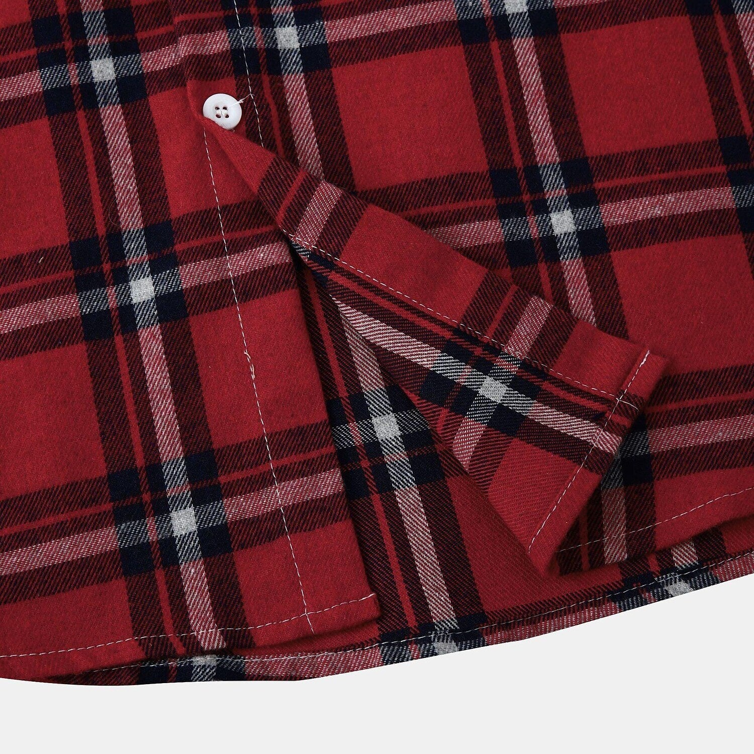 Men's Long Sleeve Flannel Brushed Check Hooded Casual Shirt Red Blue
