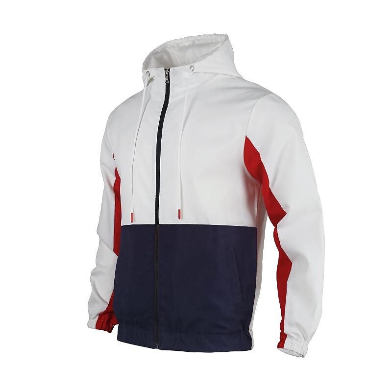 Men's Color Block Drawstring Hooded Track Jacket