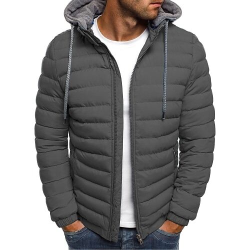 Men's Solid Color Quilted Hooded Lightweight Puffer Jacket