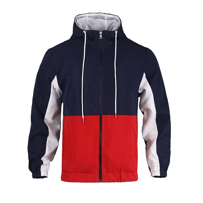 Men's Color Block Drawstring Hooded Track Jacket
