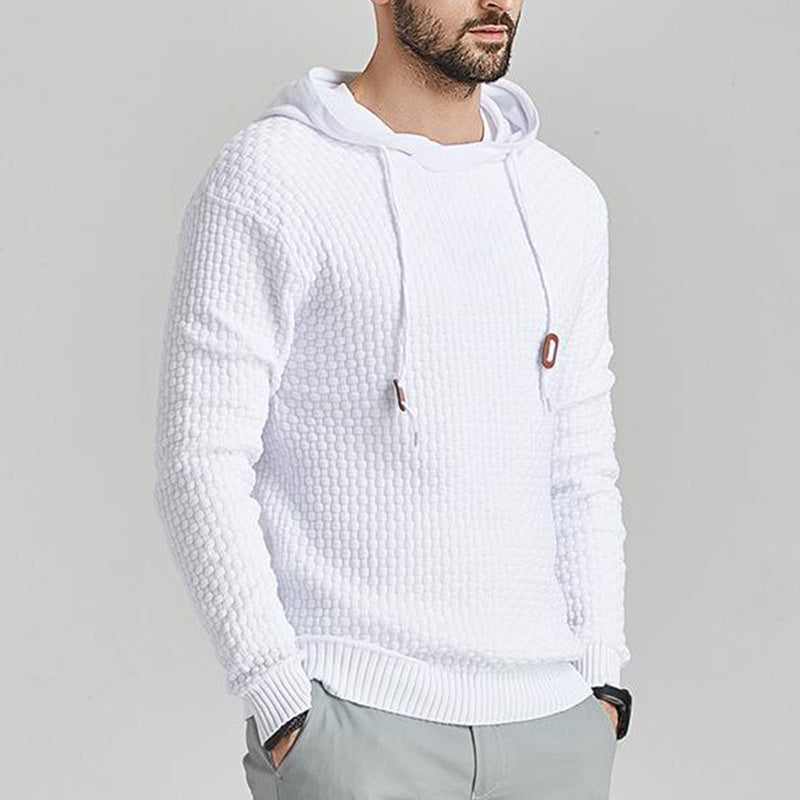 Men's Pullover Jacquard Check Pattern Hooded Sweater Basic Vintage Style