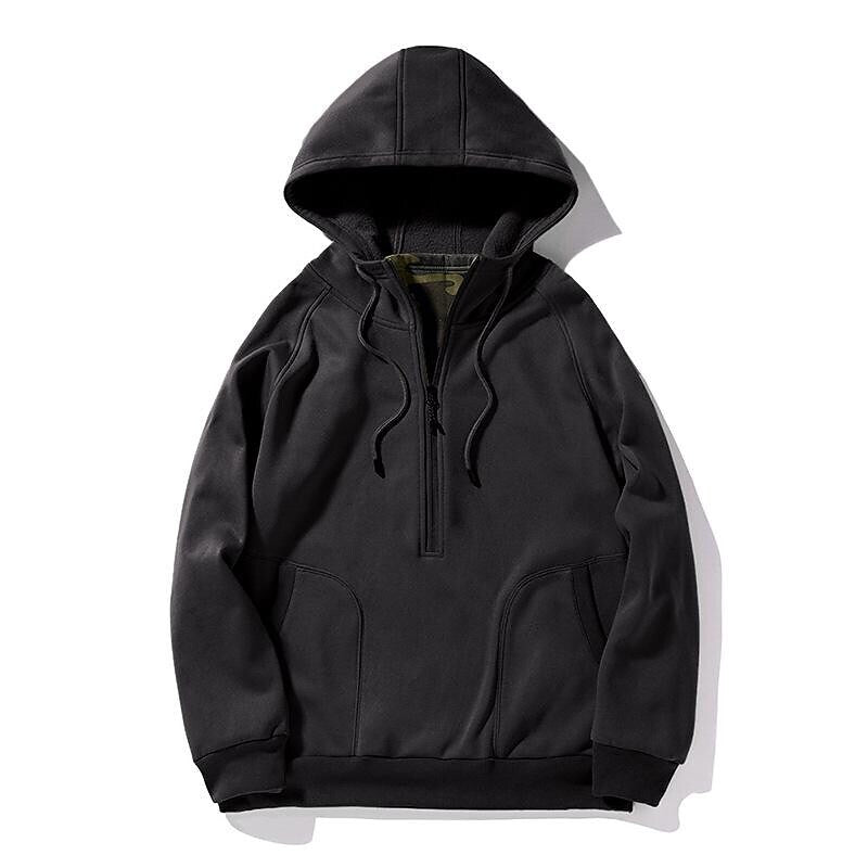 Men's Trendy Brushed V-Zip Camouflage Patchwork Pullover Hooded Sweatershirt
