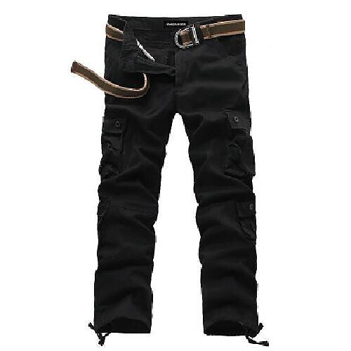 Men's Outdoor Vintage Multi Pocket Six Pockets Or Eight Pockets  Solid Color Cargo Pants (Belt Not Included)
