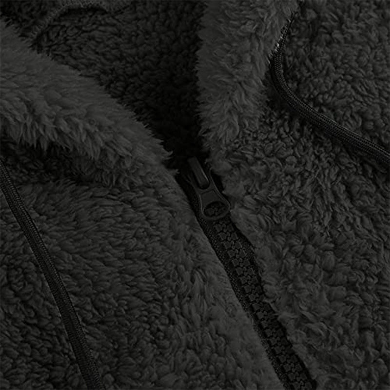Men's Solid Color Fleece Zip-Up Drawstring Hoodie Sweatshirt