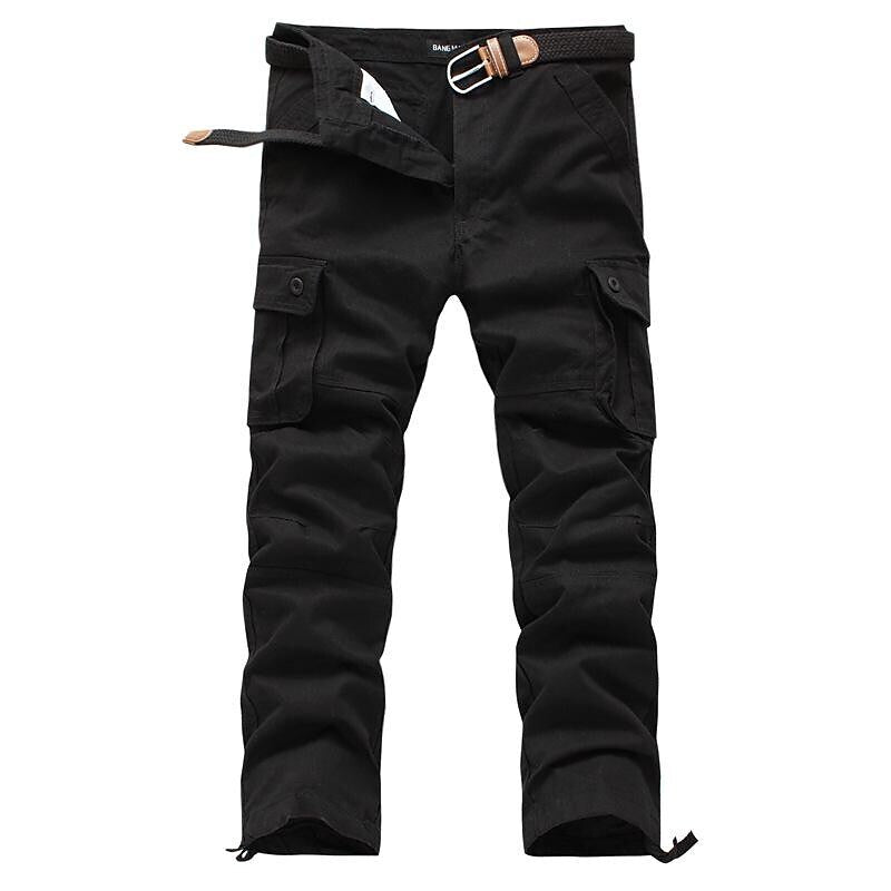 Men's Outdoor Vintage Multi Pocket Six Pockets Or Eight Pockets  Solid Color Cargo Pants (Belt Not Included)