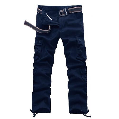 Men's Outdoor Vintage Multi Pocket Six Pockets Or Eight Pockets  Solid Color Cargo Pants (Belt Not Included)