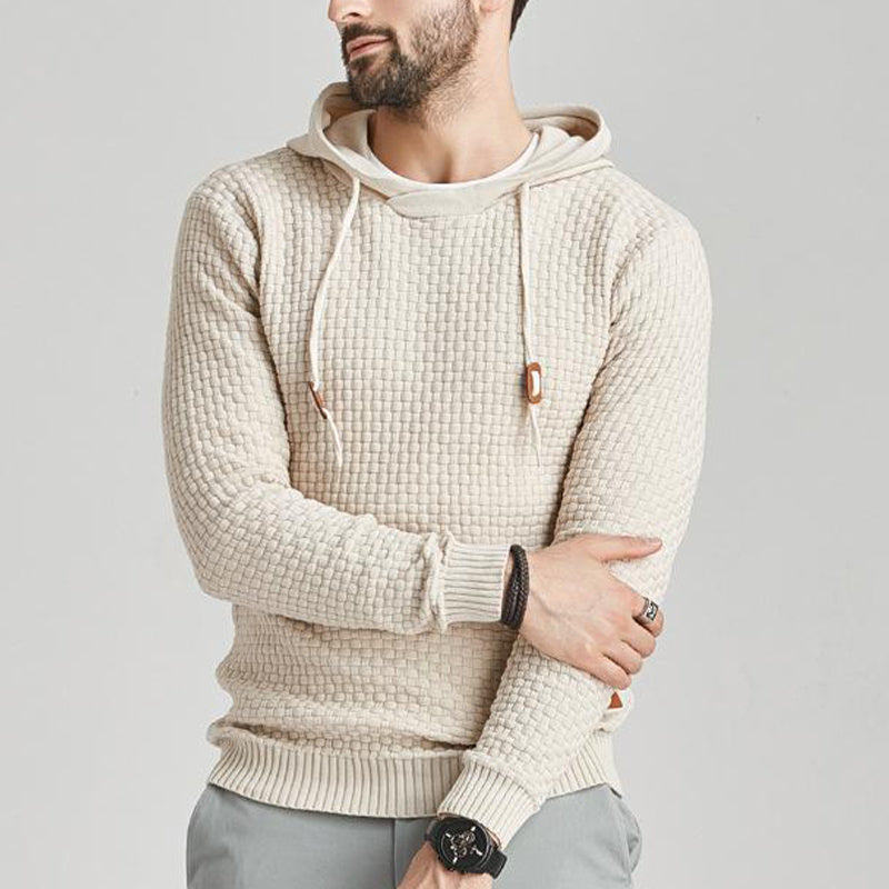 Men's Pullover Jacquard Check Pattern Hooded Sweater Basic Vintage Style