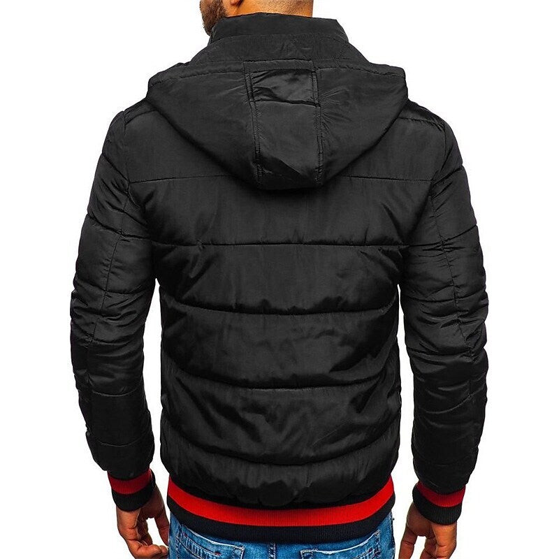 Men's Solid Color Outdoor Windproof Hooded Puffer Jacket