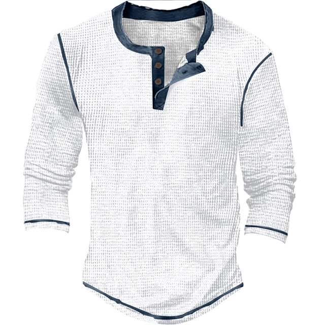 Men's Henley Shirt Waffle Knit Tee