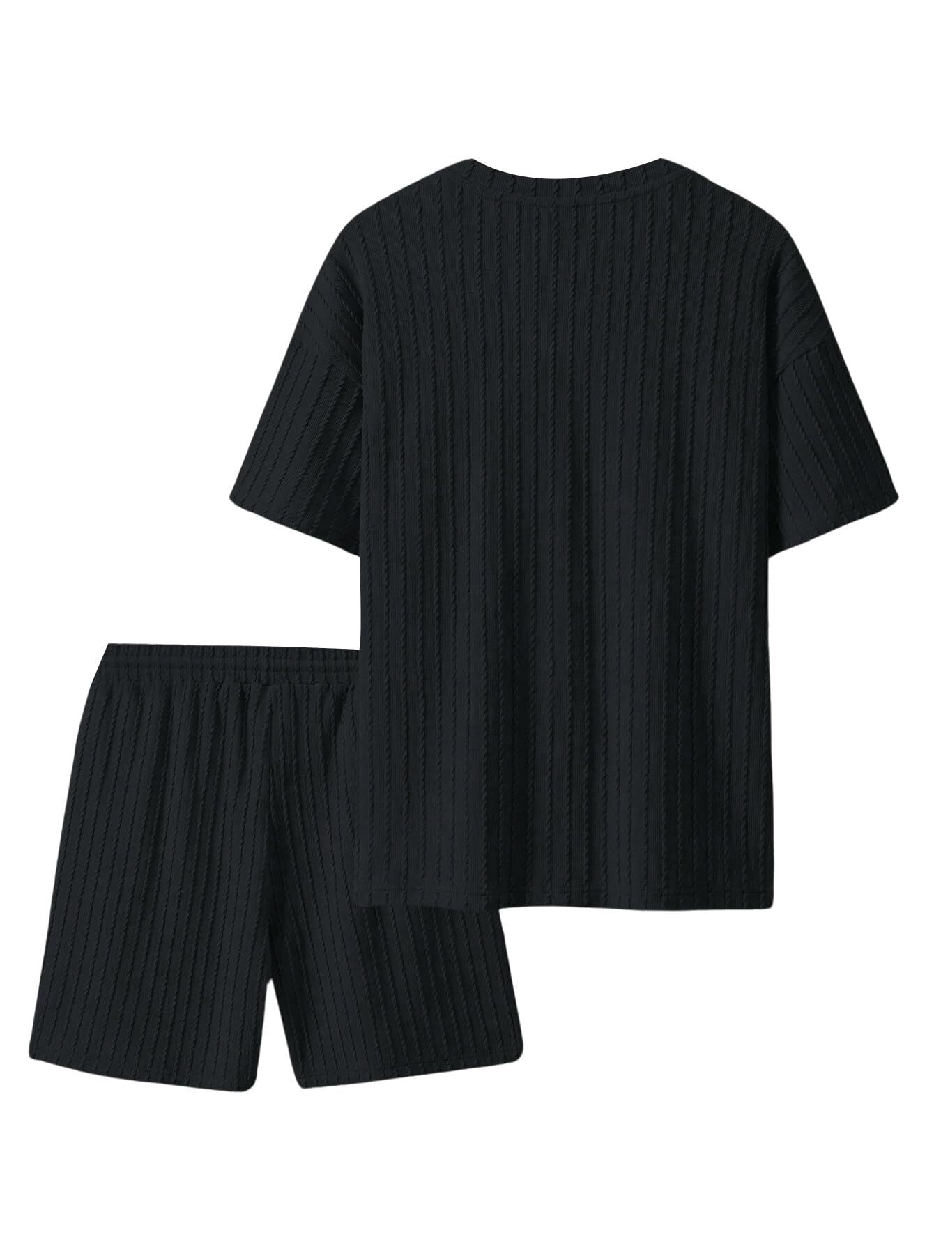 Men's Casual Textured Printed Short Sleeve Tee & Drawstring Waist Shorts Set