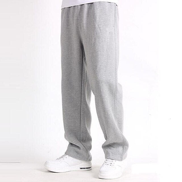 Men's Sweatpants Trousers Drawstring Elastic Waist Straight Leg Solid Color Plain Breathable Comfortable Full Length Sports Outdoor Daily Wear Cotton Blend Casual / Sporty Athleisure Wine Light Grey