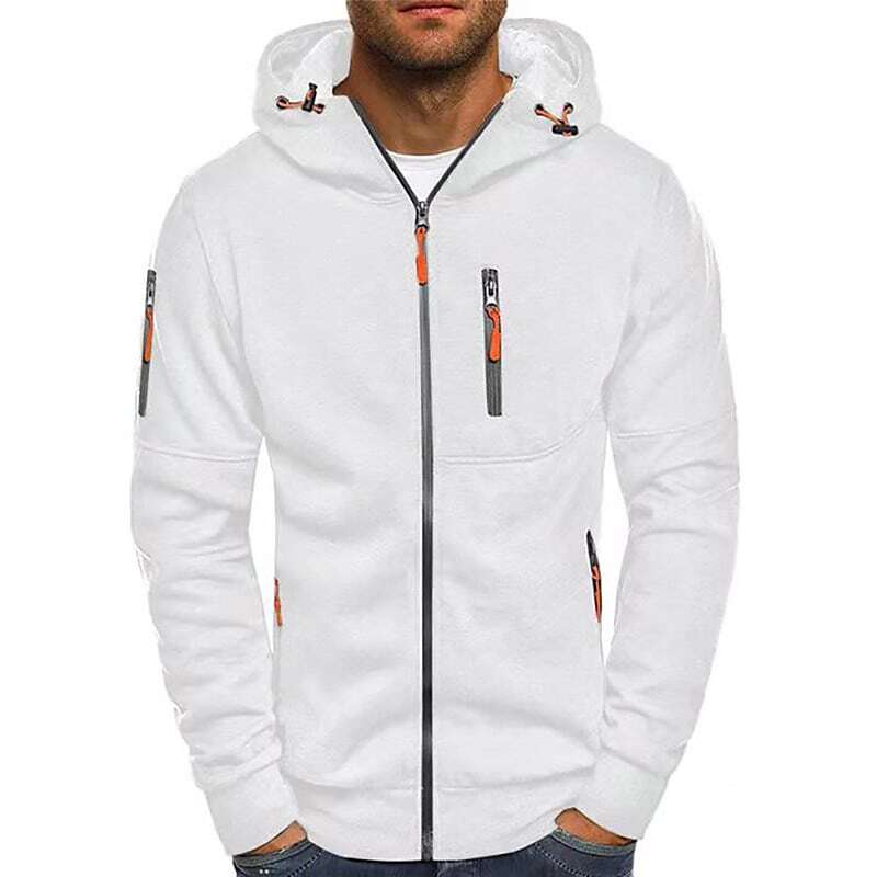 Men's Fleece Solid Color Hoodie Zip Front Hooded Sweatshirt