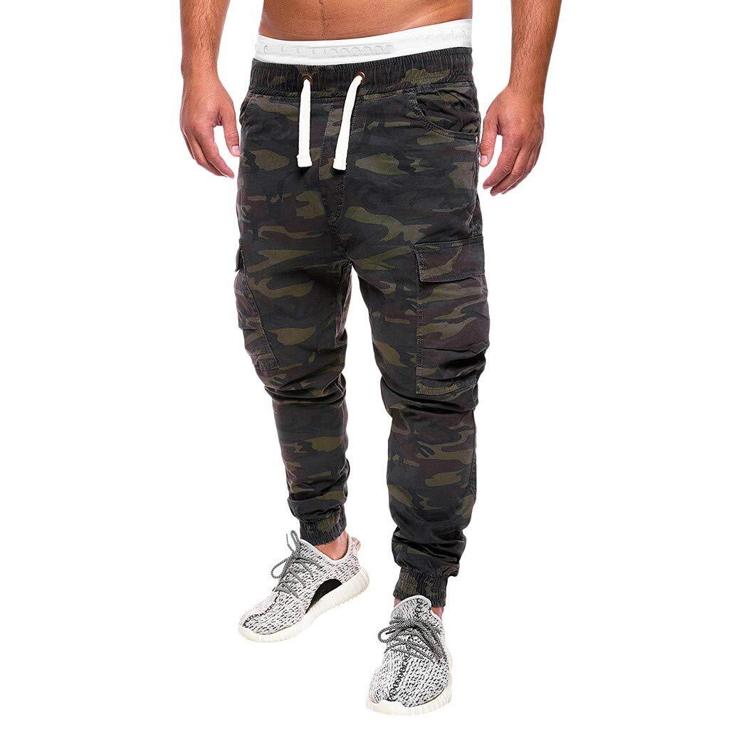 Men's Drawstring Elastic Waist Camouflage Sweatpants Sporty Jogger With Multiple Pockets