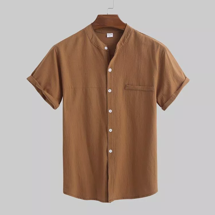 Men's Linen Stand Collar Loose Shirts
