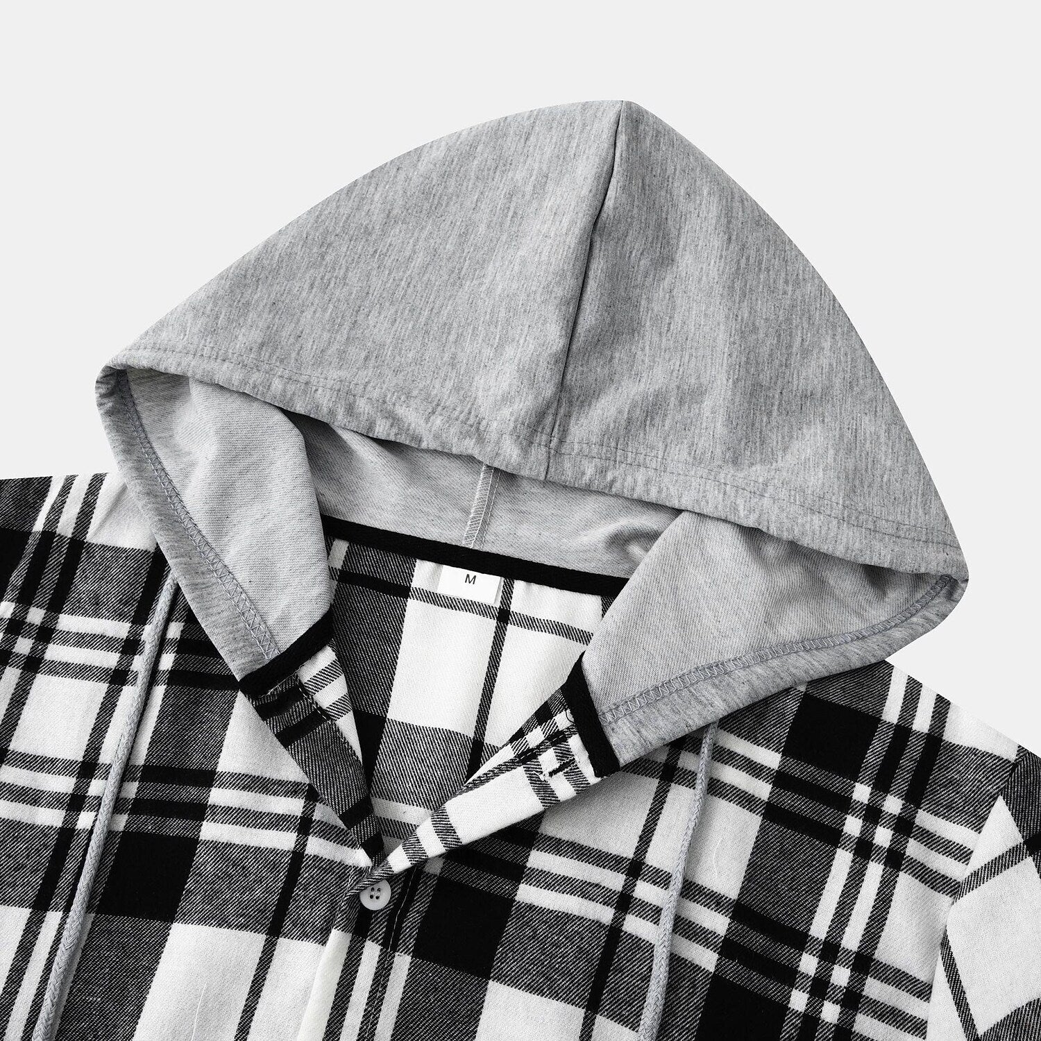 Men's Long Sleeve Flannel Brushed Check Hooded Casual Shirt