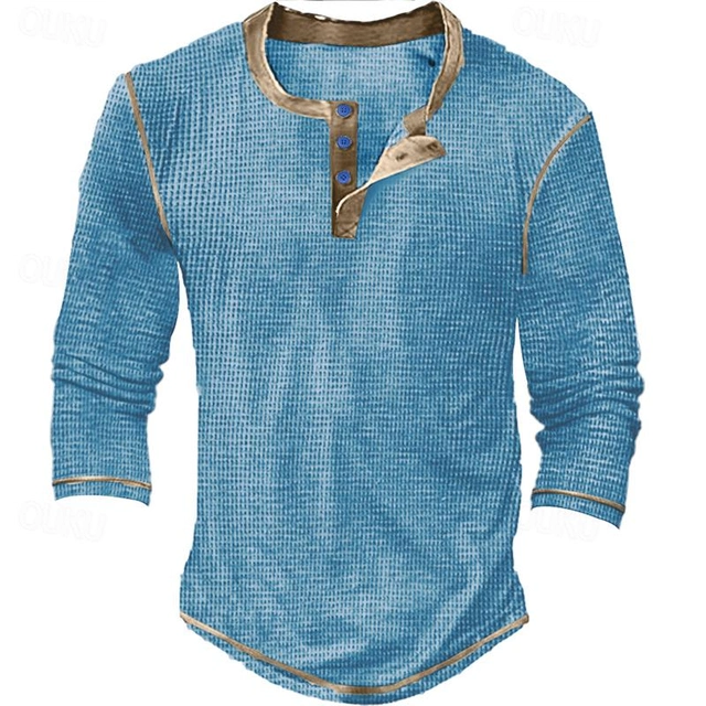 Men's Henley Shirt Waffle Knit Tee