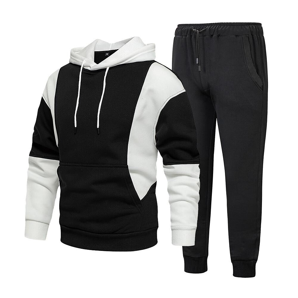 Men's Color Block Casual Long-sleeved Hoodie Tracksuit
