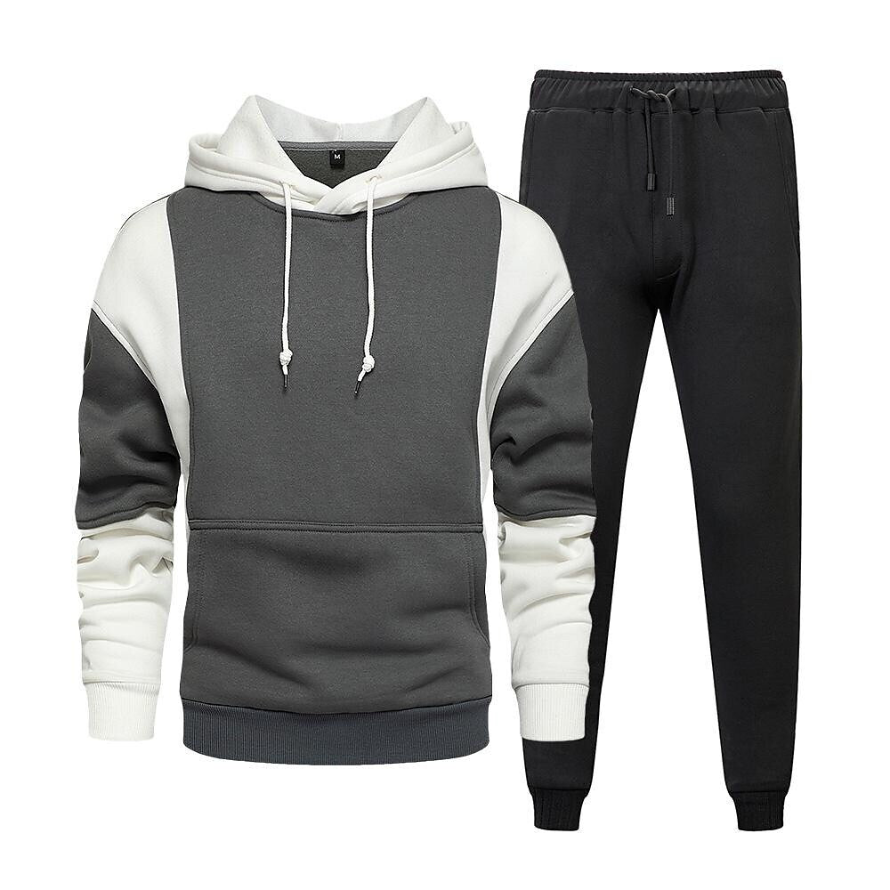 Men's Color Block Casual Long-sleeved Hoodie Tracksuit