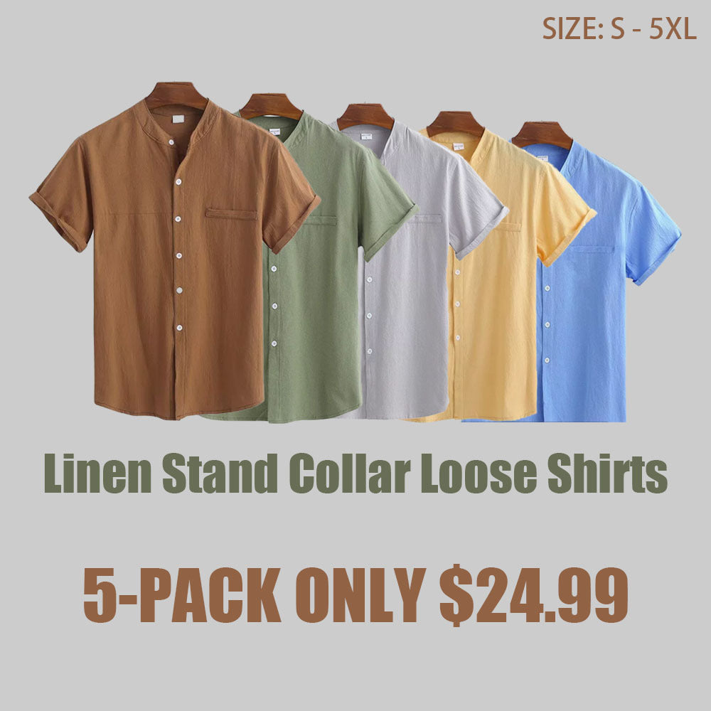Men's Linen Stand Collar Loose Shirts