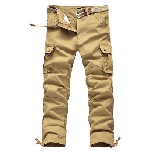 Men's Outdoor Vintage Multi Pocket Six Pockets Or Eight Pockets  Solid Color Cargo Pants (Belt Not Included)