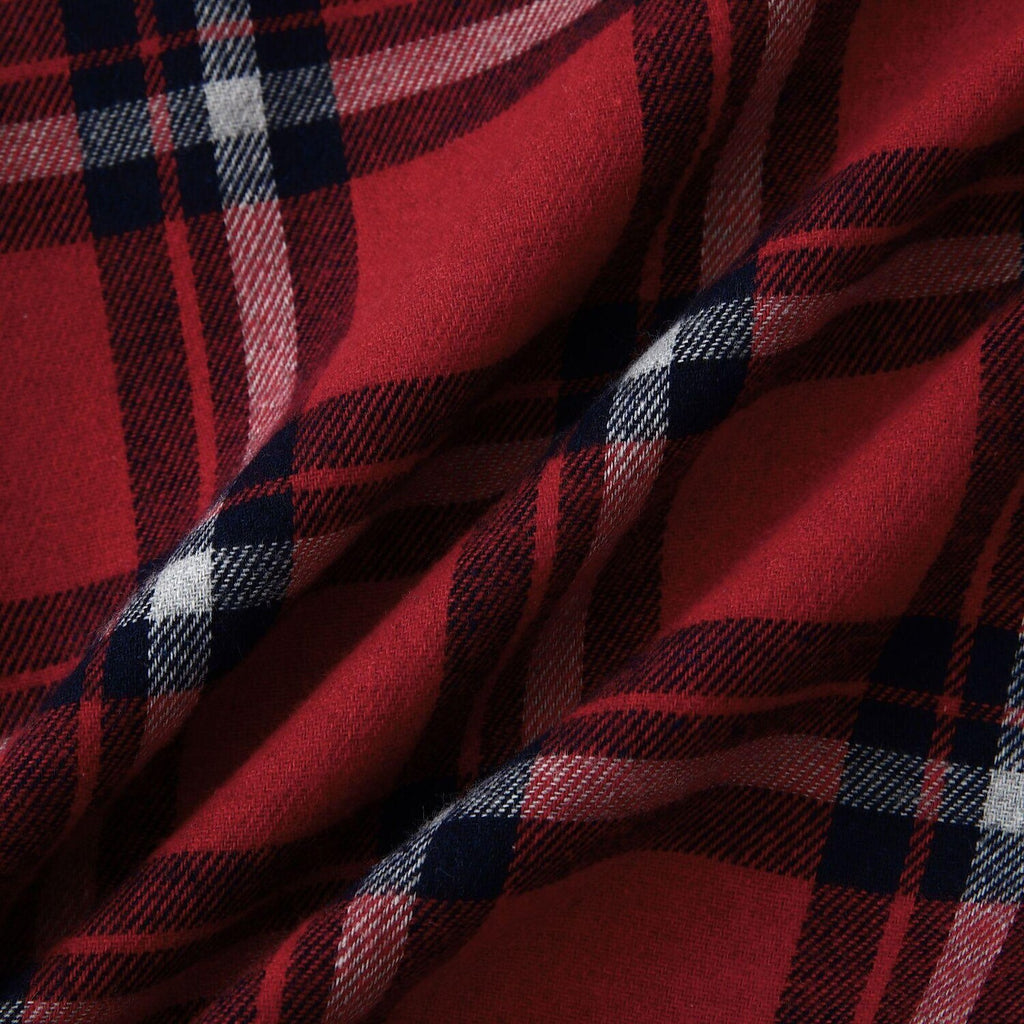 Men's Long Sleeve Flannel Brushed Check Hooded Casual Shirt Red Blue