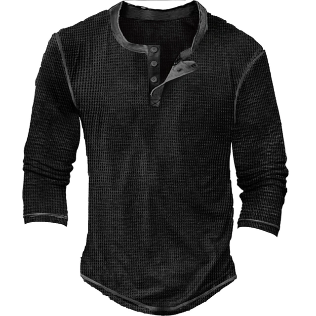 Men's Henley Shirt Waffle Knit Tee