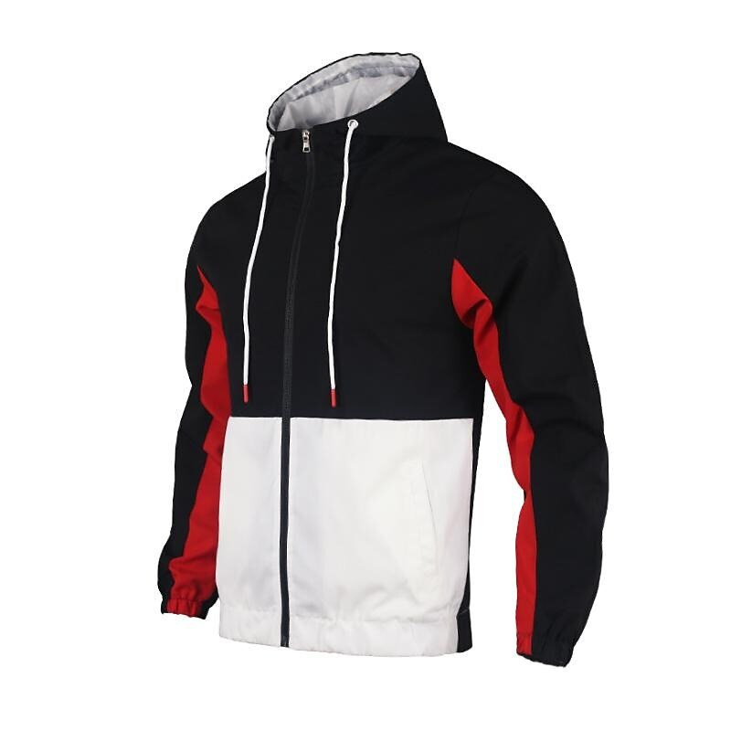 Men's Color Block Drawstring Hooded Track Jacket