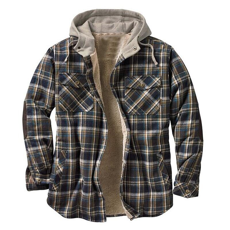 Men's Digital Print Quilted Lined Fake Two Piece Windproof Hooded Jacket