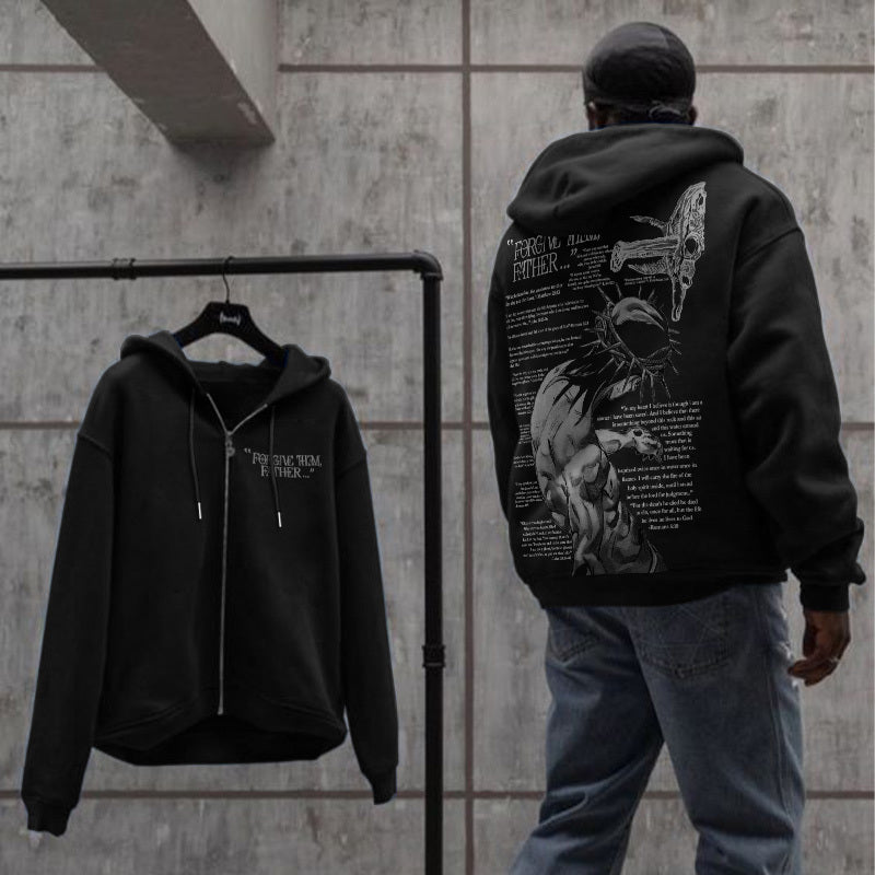 100% Cotton Forgive Them,Father Bible Verses Printed Zip Hoodie