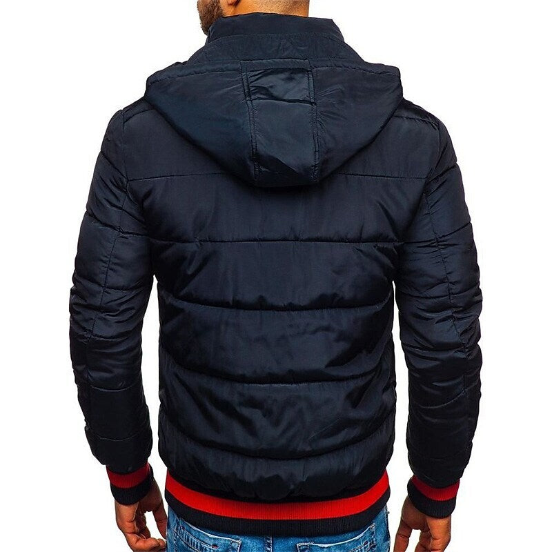 Men's Solid Color Outdoor Windproof Hooded Puffer Jacket
