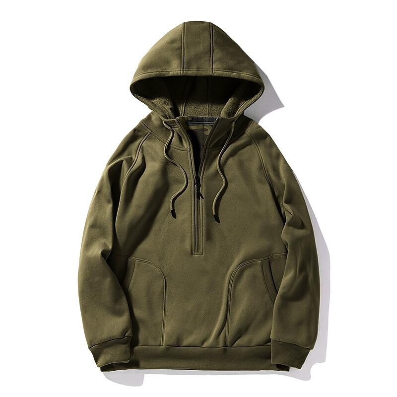 Men's Trendy Brushed V-Zip Camouflage Patchwork Pullover Hooded Sweatershirt