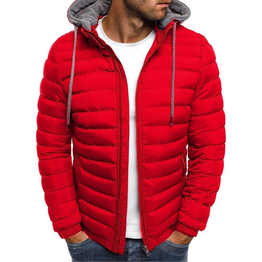 Men's Solid Color Quilted Hooded Lightweight Puffer Jacket