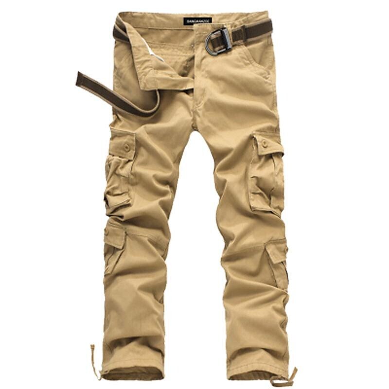 Men's Outdoor Vintage Multi Pocket Six Pockets Or Eight Pockets  Solid Color Cargo Pants (Belt Not Included)