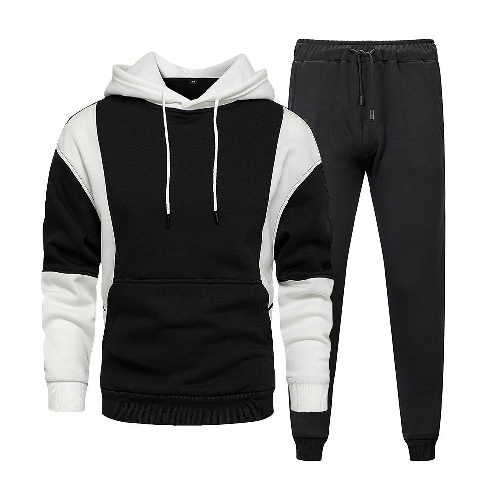 Men's Color Block Casual Long-sleeved Hoodie Tracksuit