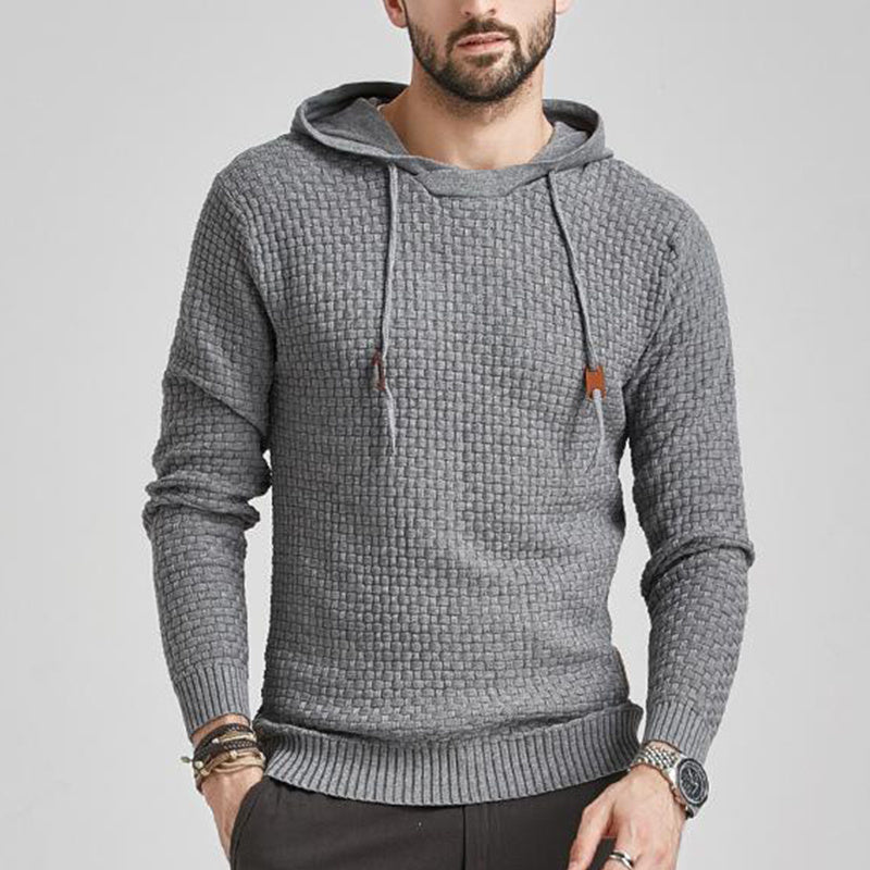 Men's Pullover Jacquard Check Pattern Hooded Sweater Basic Vintage Style