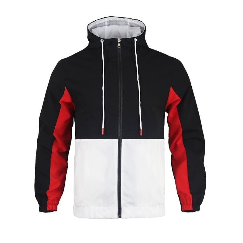 Men's Color Block Drawstring Hooded Track Jacket