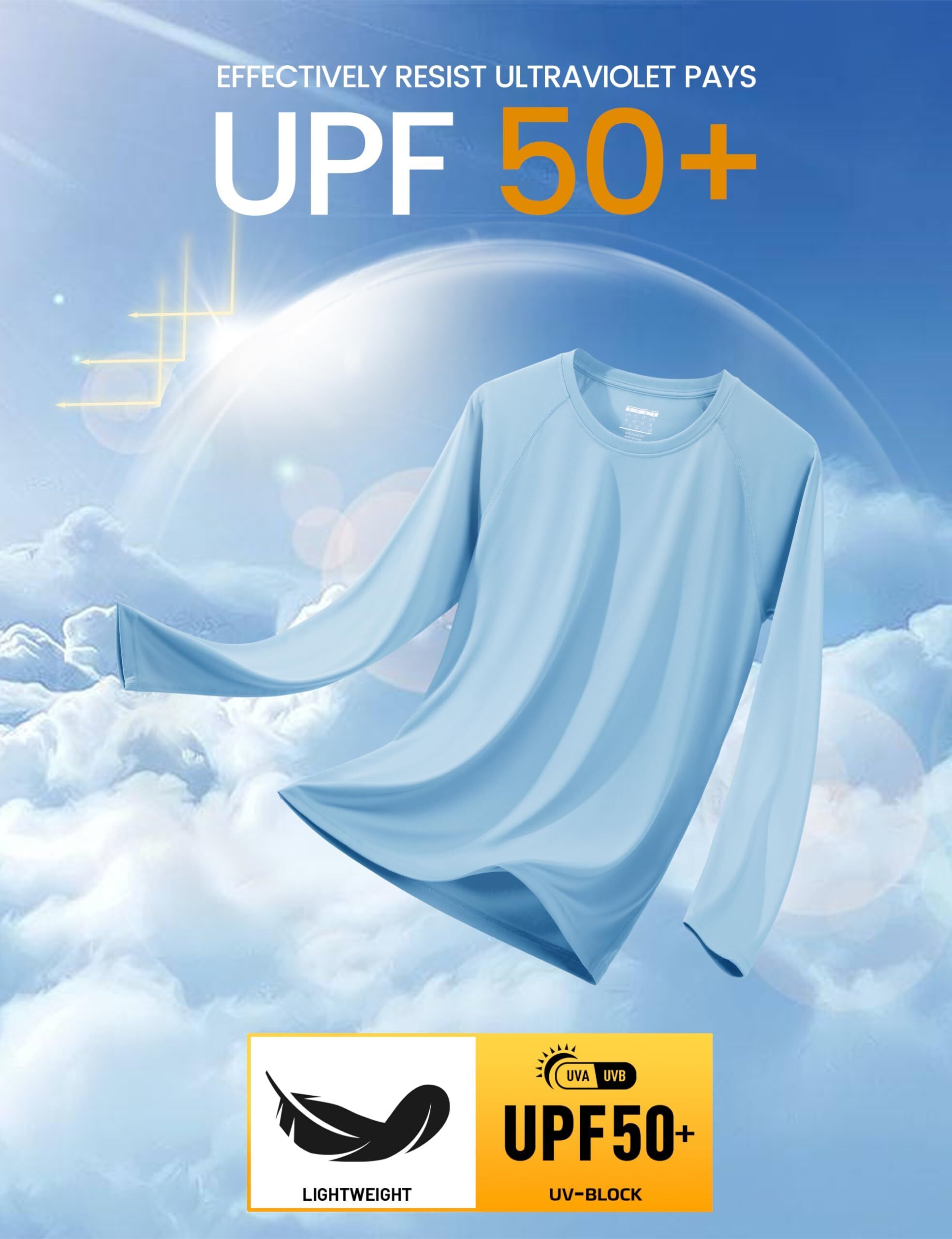 Men's Long Sleeve Shirts UPF 50+ UV Sun Protection Athletic Shirts for Hiking Running Workout Rash Guard